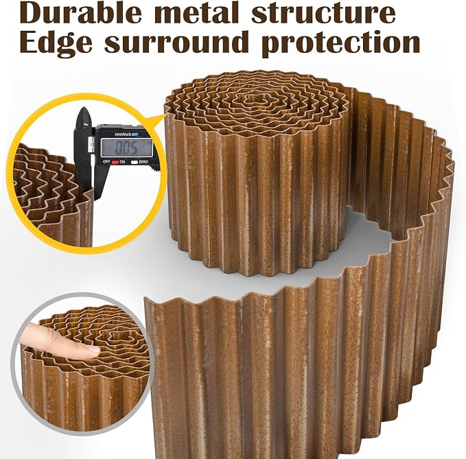 LAVEVE Corrugated Metal Garden Edging 6" x 40ft, Landscape Edging Border for Lawn, Flower Bed, Garden Fence, Paver Edging (Real Rusted)