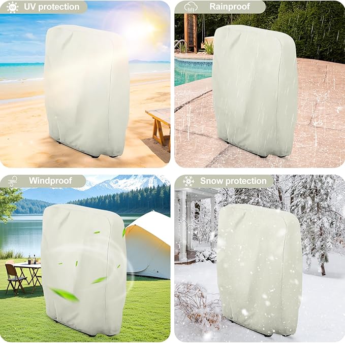 Uranshin Outdoor Folding Chair Covers 2PCS, Zero Gravity Chair Cover 28" W x 13" D x 43" H, Waterproof 210D Oxford Funiture Cover with Storage Bag, Patio Chair Cover for All Weather (Beige)