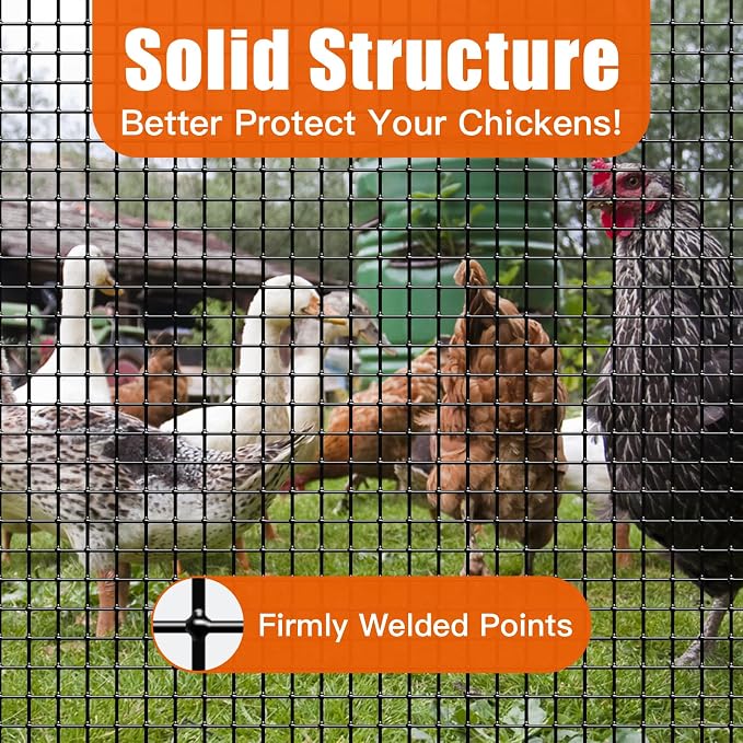 Zevemomo 48" x 50' 1/2inch Hardware Cloth, Black Vinyl Coated Chicken Wire Fence Welded Mesh Roll for Home Garden Rabbit Cage