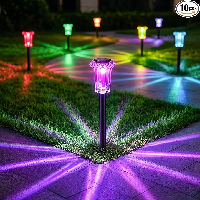 Eyrosa Solar Pathway Lights Outdoor Waterproof Starburst Pattern 10 Pack | Solar Outdoor Lights for Garden Yard Lawn Path Walkway Driveway Labdscape,Stake Lighting Outside Decor