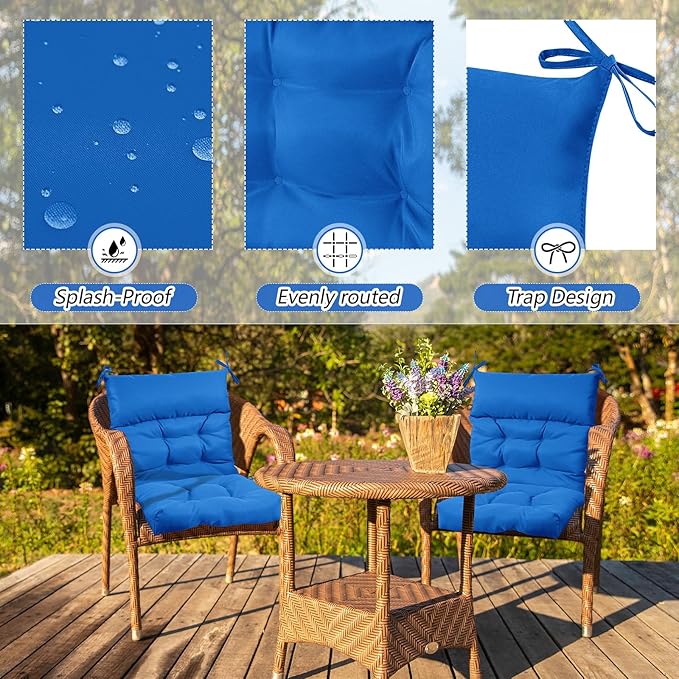 Sintuff 6 Pcs 44 x 21 x 4 Patio Chair Cushions Outdoor Chair Cushion Seat/Back Tufted Pillow with Ties Water Resistant Replacement Indoor Patio Furniture Outdoor Furniture (Solid Color,Blue)