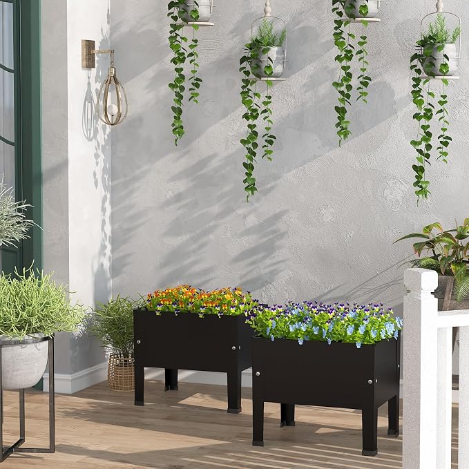 aboxoo 14 inch Black Planter Raised Beds with Legs Outdoor Small Metal Planter Box Elevated Garden Bed for Vegetables Flower Herb Patio