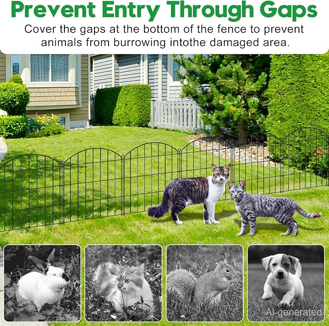 Decorative Garden Fence 24in (H) x16ft (L), Arched Rustproof Metal No Dig Fence for Dogs & Rabbit, Ornamental Animal Barrier for Flower Beds, Border Panels Fencing for Yard & Patio Outdoor Decor