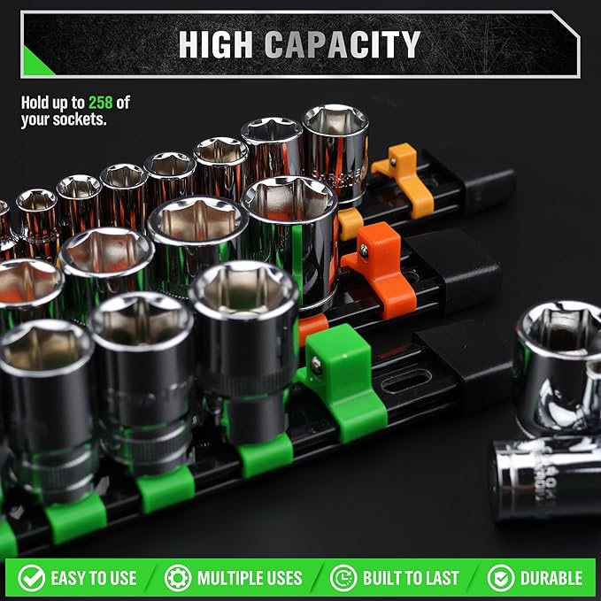 SWANLAKE GARDEN TOOLS Bundled Products-2 Items: 2-Piece Magnetic Wrench Organizer Set & 18-Piece Socket Organizer Set