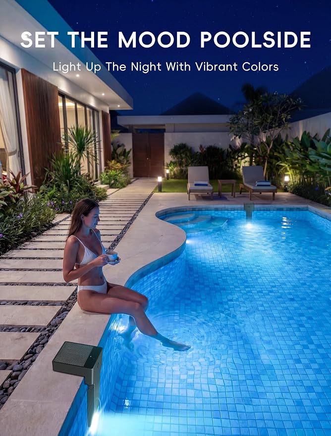 Solar Pool Lights Only for Inground Pool, 10-Color RGB 4-Mode LED Underwater Submersible Poolside Light with Auto Dusk Sensor, Waterproof Design, Remote & Timer Off, 1 Pack