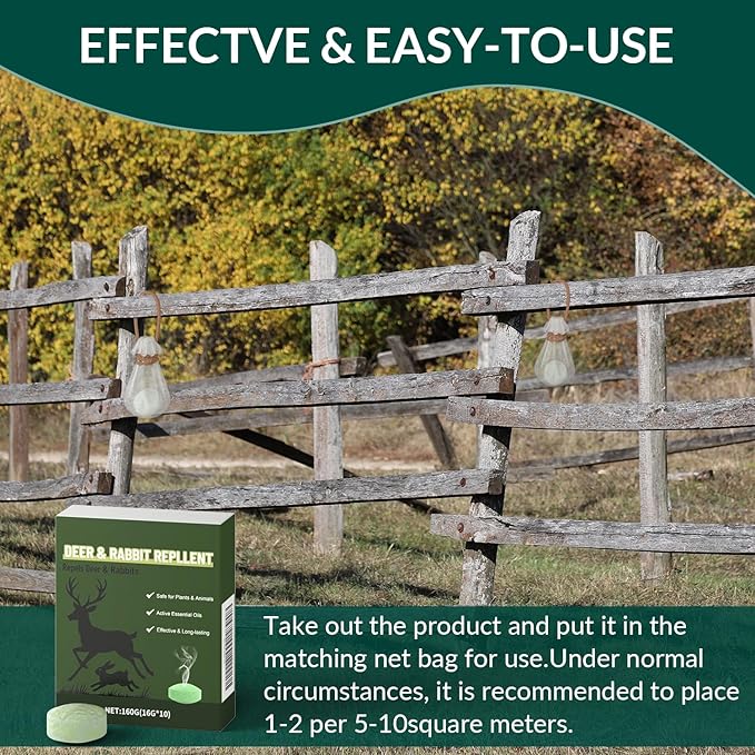 Ponal Deer Repellent 10 Balls, Rabbit Repellent Outdoor for Plants, Natural Deer Deterrent Keep Deer and Rabbit Out of Garden Yard, Powerful Deer Deterrent for Backyard Plant Tree Vegetable Flowers