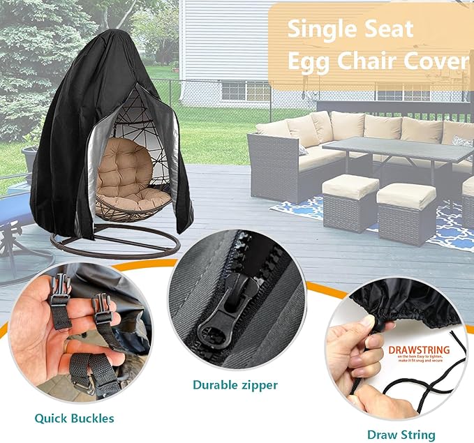 Oslimea Patio Egg Chair Cover Waterproof Windproof Swing Egg Chair Cover with Zipper and Bottom Buckle for Outdoor Wicker Single Seat, Beige