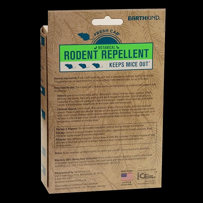 Fresh Cab Botanical Rodent Repellent - Environmentally Friendly, Keeps Mice Out, 24 Scent Pouches (6 Packs of 4)