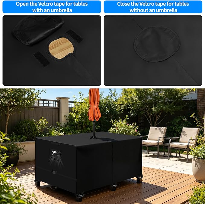 Rectangular Patio Table Cover with Umbrella Hole,Outdoor Lawn Patio Furniture Covers Heavy Duty 300D Oxford Fabric,Waterproof,Ripstop,UV Protection(40" L x 40" W x 23.6" H)