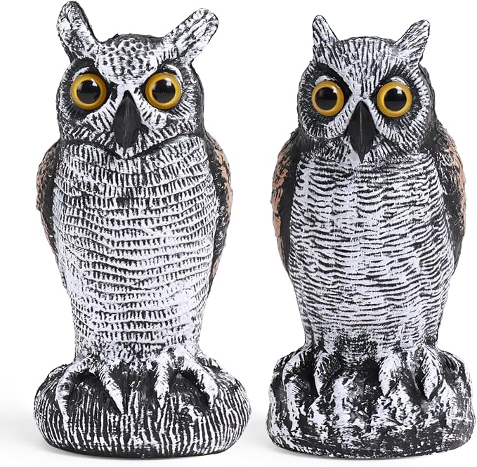 OFFO 2 Pack Fake Owl, Owl Statue for Garden and Yard Decoration, Weatherproof Plastic Outdoor Owl Decor for Porch Pool Patio Yard, 10-Inch Height, Long + Short Ear Owl