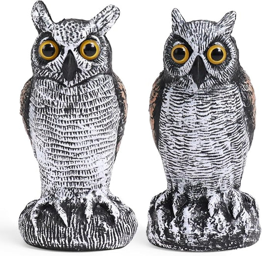 OFFO 2 Pack Fake Owl, Owl Statue for Garden and Yard Decoration, Weatherproof Plastic Outdoor Owl Decor for Porch Pool Patio Yard, 10-Inch Height, Long + Short Ear Owl