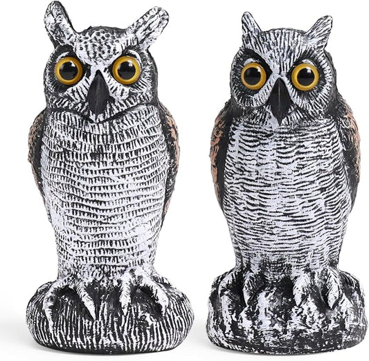 OFFO 2 Pack Fake Owl, Owl Statue for Garden and Yard Decoration, Weatherproof Plastic Outdoor Owl Decor for Porch Pool Patio Yard, 8-Inch Height, Long + Short Ear Owl