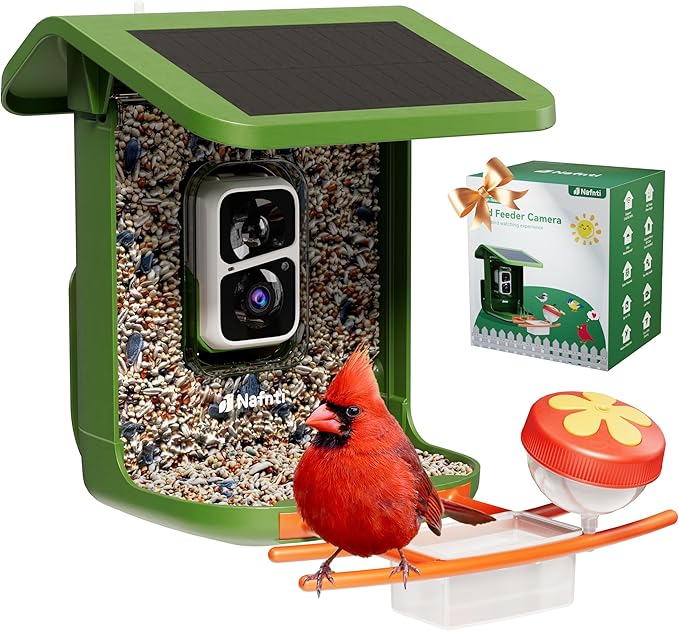 Bird Feeder with Camera, Support 2.4GHz/5GHz, 2K Live Steam for Outdoor, 1.8L Large Capacity, AI Identify Auto Capture Videos, Camera Bird Feeders for Outside, Ideal Gift for BirdLovers (Green)
