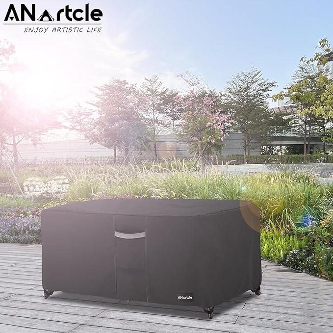 ANartcle Patio Coffee Table Cover, 600D Waterproof Heavy Duty Rectangular Outdoor Table Cover,Patio Furniture Covers,48 x 28 x 16 inch,Black