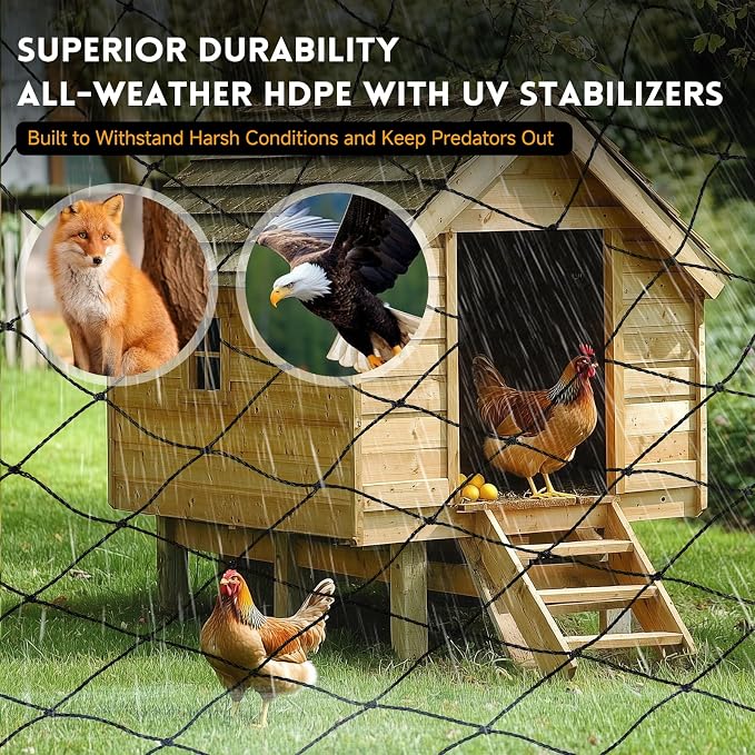 Heavy Duty Bird Netting for Garden with 1" Mesh, 25x25 ft Reinforced HDPE Chicken Netting & Poultry Net, Deer Fence Netting for Protecting Fruit Trees, Vegetables & Plants from Birds & Other Animals