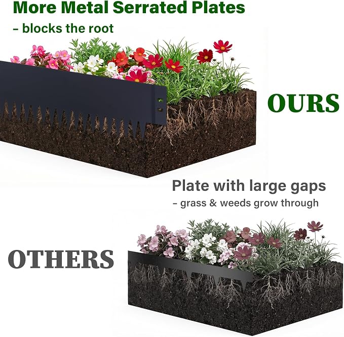 No Dig Landscape Edging 33 FT - Heavy Duty Flexible Metal Garden Border, 6" Tall x 40" Long Galvanized Steel Lawn Edging with 10 Anchoring Pins for Flower Beds, Yard, Pathway, Mulch Barrier (10-Pack)