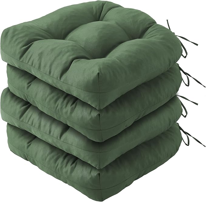 IPYNBAP Outdoor Chair Cushions Set of 4, Patio Chair Cushions with Ties, 19x19+5” Tufted Outdoor Seat Cushions, Waterproof Patio Furniture Cushions, Outdoor Dining Chair Pads, Forest Green