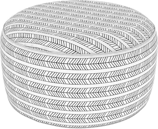 LVTXIII Indoor/Outdoor Large Inflatable Ottoman Pouf D31 x H14 Inch, Round Footstool with Handle, Weather-Resistant Portable Furniture for Patio, Camping, Beach, Herringbone Black White
