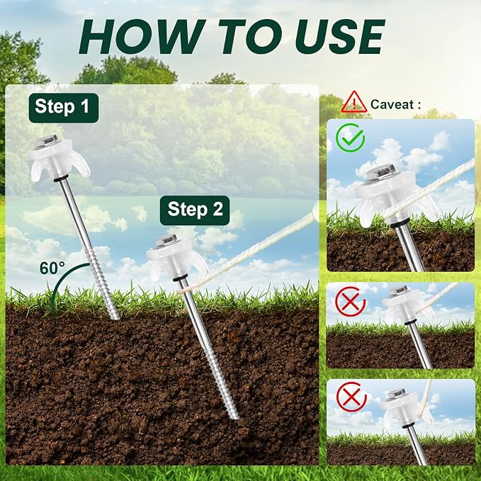20 Pack 8" Heavy Duty Metal Tent Stakes, Screw in Tent Stakes, Ground Anchors for Camping, Canopy, Inflatable, Yard, Glow in The Dark Ground Anchors, Hexagonal Head Drive and Storage Box (White)