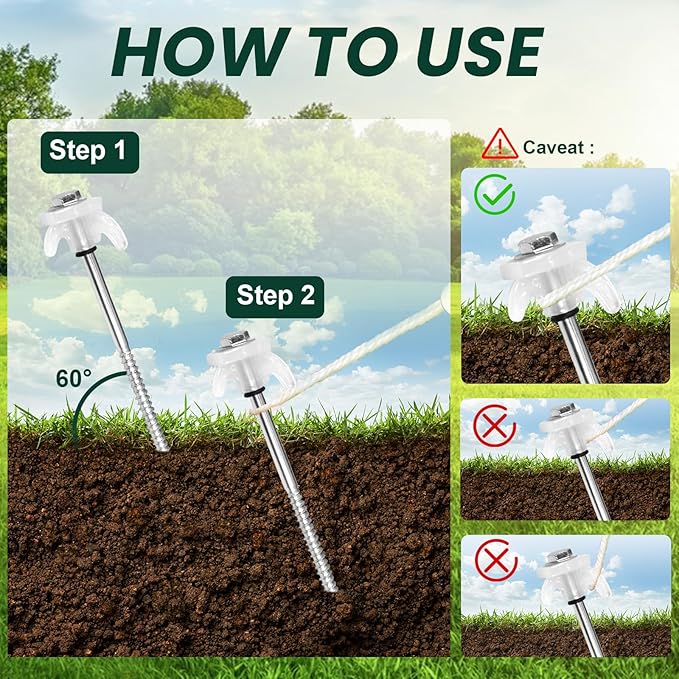 30 Pack 8" Heavy Duty Metal Tent Stakes, Screw in Tent Stakes, Ground Anchors for Camping, Canopy, Inflatable, Yard, Glow in The Dark Ground Anchors, Hexagonal Head Drive and Storage Box (White)