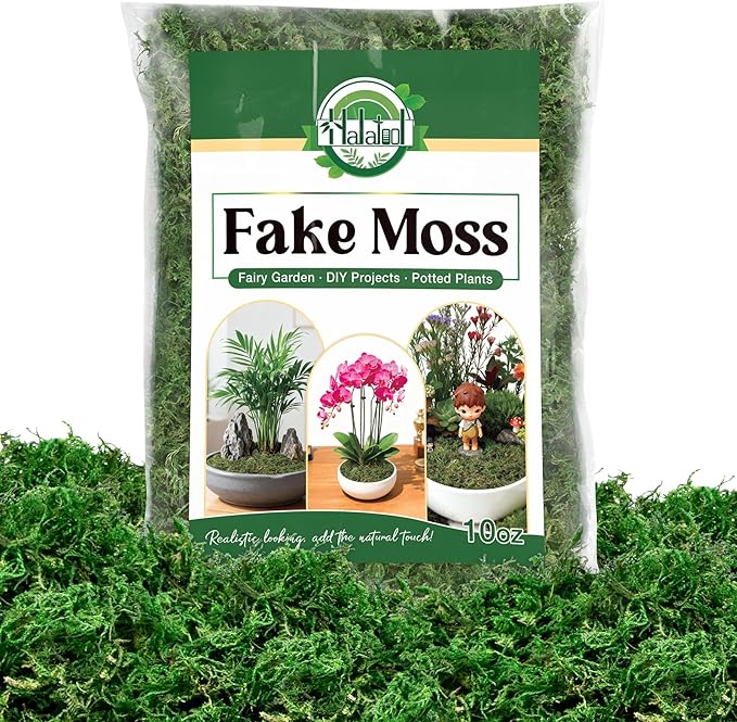 Halatool Fake Green Moss for Plants Indoor Pot Filler, 10OZ Dried Artificial Faux Moss for Crafts, Fairy Garden Terrarium Arts Micro-Landscape DIY Project Table Centerpieces Wedding Christmas Decor