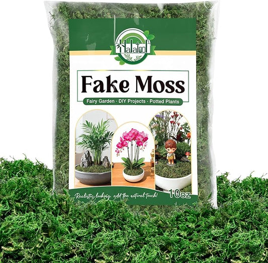 Halatool Fake Green Moss for Plants Indoor Pot Filler, 10OZ Dried Artificial Faux Moss for Crafts, Fairy Garden Terrarium Arts Micro-Landscape DIY Project Table Centerpieces Wedding Christmas Decor