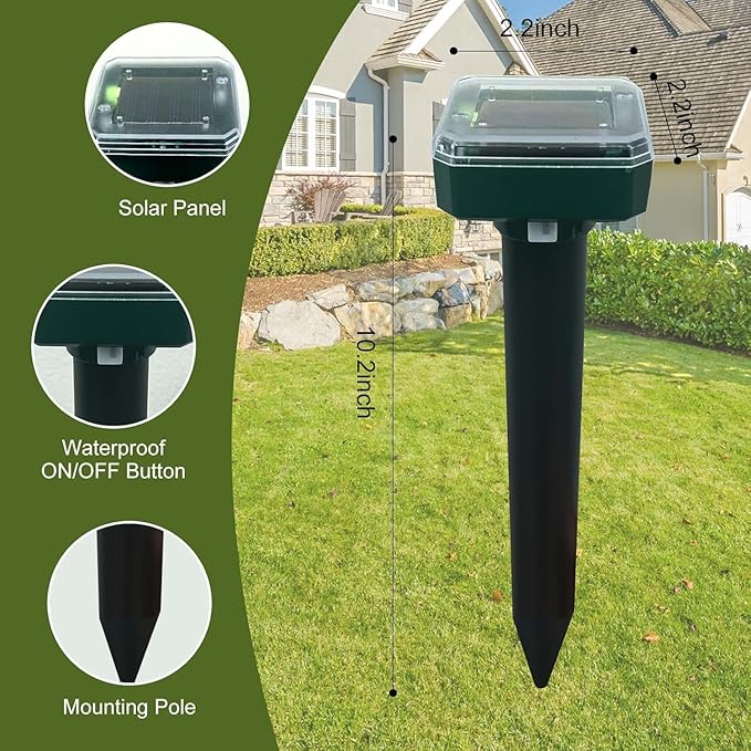 8 Pack Ultrasonic Mole Repellent,Solar Powered Gopher Mole Repellent Stakes for Chipmunks,Snake,Gophers,Voles,Waterproof Sonic Moles Deterrent for Home Yard Lawn M2(8 Pack)