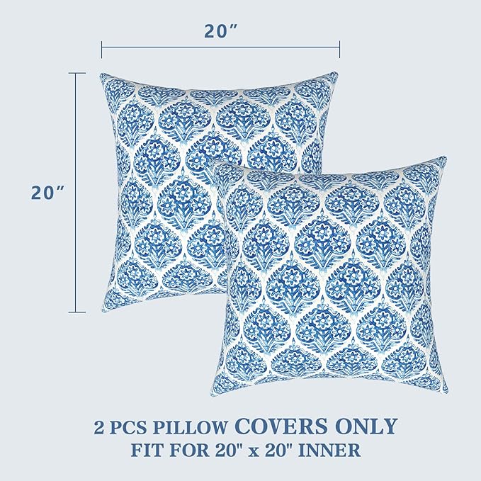 LVTXIII Outdoor Pillow Covers 20x20 Inch, 2 Pack Large Square Throw Pillow Cases, Fade-Resistant Cushion Covers for Patio Furniture Sofa, Garden Porch, Celadon Geometric