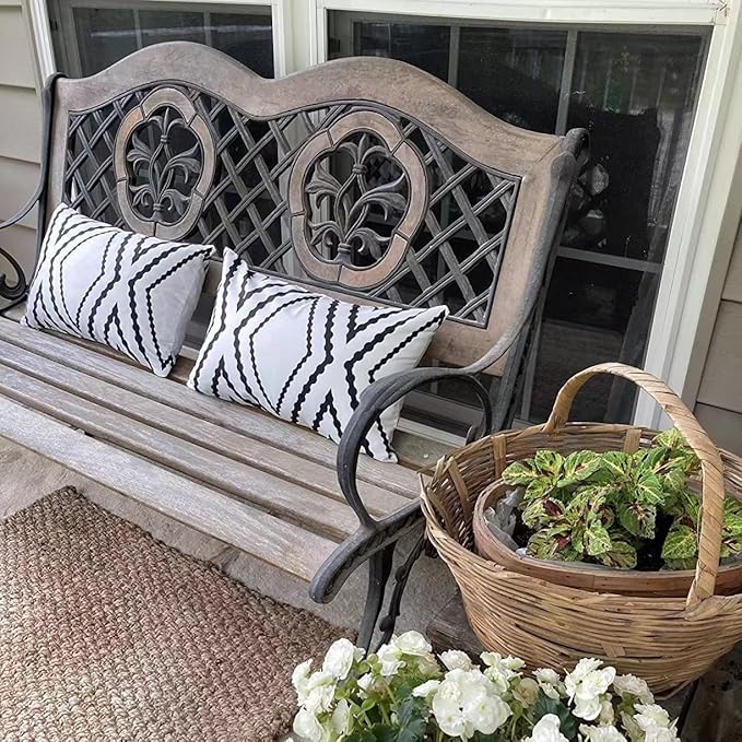 Adabana Outdoor Lumbar Waterproof Pillow Covers Set of 2 Boho Geometric Throw Pillows Cover for Patio Garden 12 x 20 Inch White