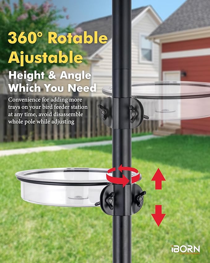 iBorn Bird Feeders Station Water Tray and Ring for 1” Pole Stand Station Outdoor Accessory for Humming Bird Feeders for Outside,5SECOND to Install,Fit for 1 Inch Pole,1 Inch Wooden Stick,1 Set