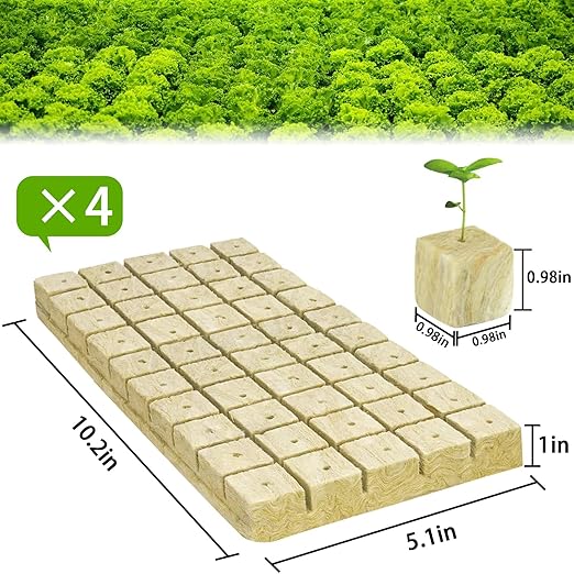 Halatool 1 Inch Rockwool Cubes Garden Rock Wool Stonewool Grow Cubes Starter Plugs for Hydroponics Soilless Cultivation Clone Plants Germination Start (4 Sheets, 200 Plugs in Total)