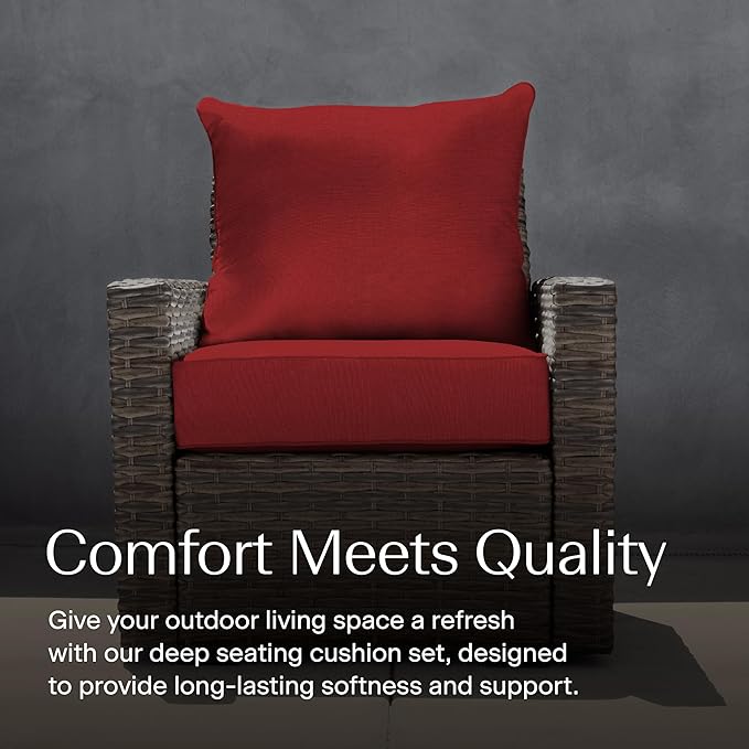 Honeycomb Outdoor Heritage Deep Seat, 24 x 23, Textured Solid Imperial Red Chair Cushion with Removable Cover, for Patio Furniture