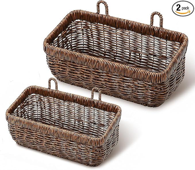 AceList Wall Hanging Basket, Boho Style Hand-Woven Hanging Storage Baskets - Set of 2, Ideal for Boho Room Decor, Kitchen, Garden, and Living Room(Brown)