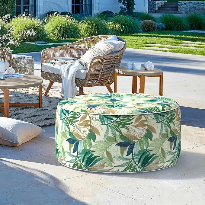 LVTXIII Inflatable Stool Ottoman Footrest with Handle, Decorative Fade-Resistant Foot Stool, Indoor or Outdoor Pouf for Home Garden and Camping Use, 31x31x14, Lush Leaf Green