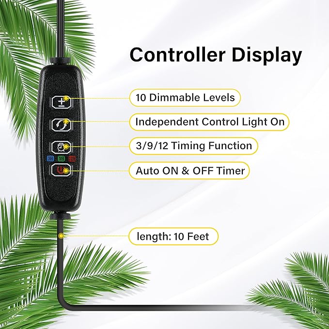 iPower 60W LED Plant Grow Light Strips Full Spectrum for Indoor Plants with Auto ON/Off 3/9/12H Timer, 10 Dimmable Levels 48 LEDs Per Tude, for Hydroponics Succulent, 4 Tubes, Mix