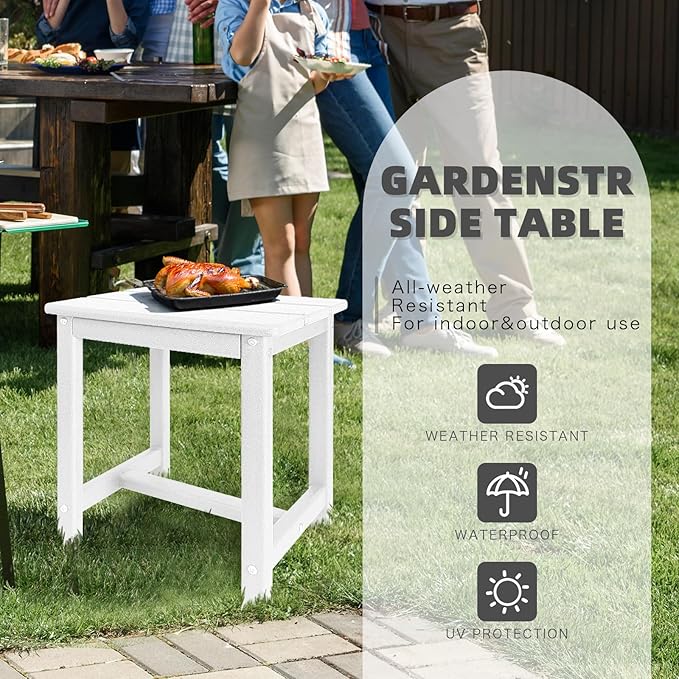 GARDENSTAR Adirondack Square Side Table,one-Tier Outdoor end Table, Patio Side Table for Pool,Porch,Backyard,Relaxing Companion (White)