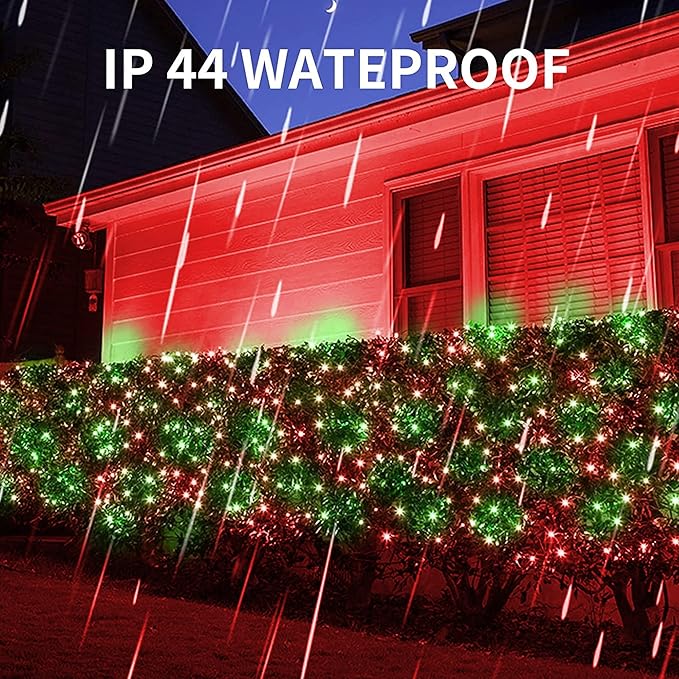 Dazzle Bright Christmas Net Lights, 360 LED 12FT x 5 FT Transparent Wire Waterproof Connectable String Lights with 8 Modes for Bushes Garden Party Holiday Decoration (Red and Green)