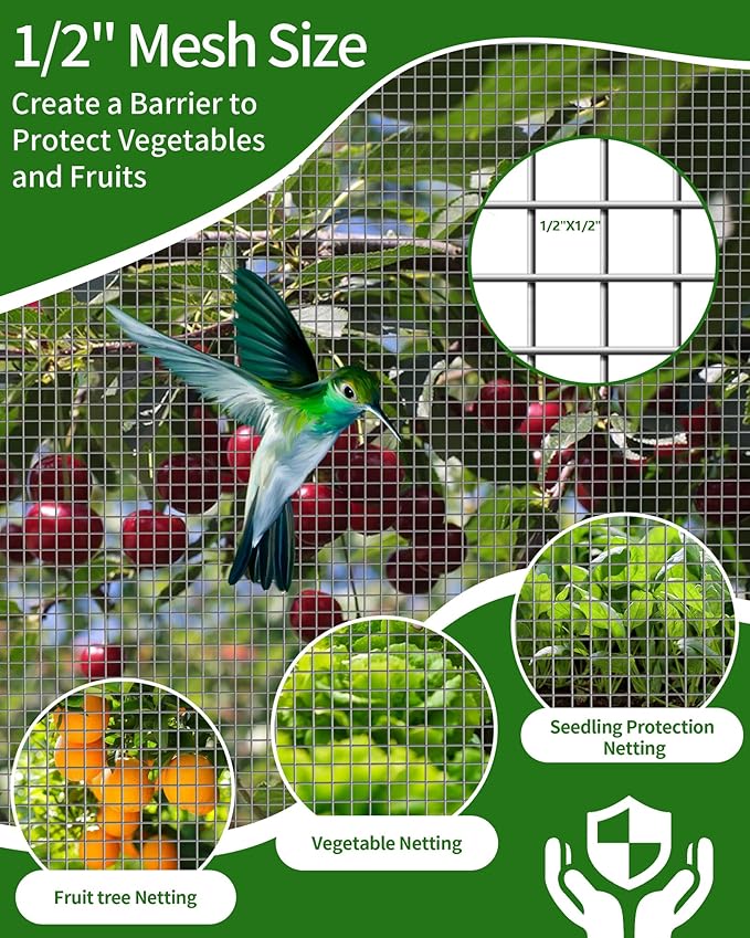 Pterying 1/2" x 48" x 100FT Silver Hardware Cloth - Hot-Dip Galvanized Chicken Wire Fencing, 19 Gauge Welded Wire Mesh Roll for Chicken Coop, Rabbit, Snake, Deer Fencing and Garden/Tree Protection