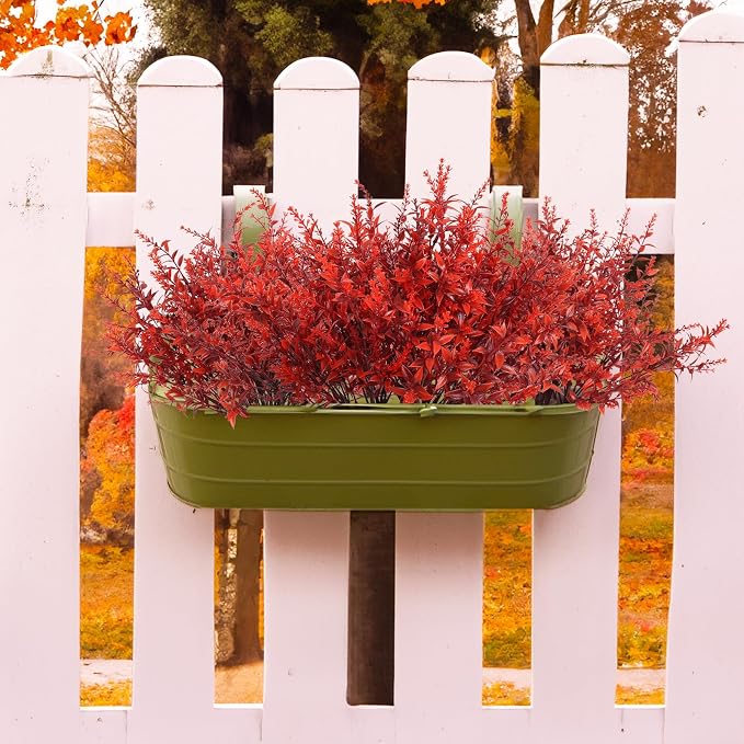 RECUTMS Fake Fall Plastic Flowers Artificial Lavender Plant UV Resistant Flowers Fake Autumn Plant Faux Outdoor Plants Faux Greenery for Party Yard Balcony Thanksgiving Decorations (Wine Red)