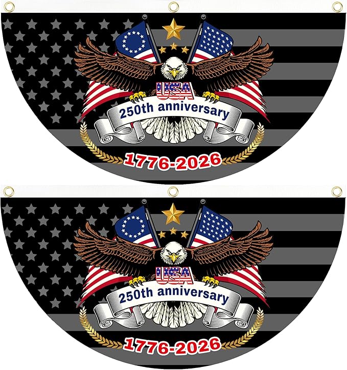 2PCS 250th Anniversary USA Flag, 1.5X3 FT 1776-2026 Fan Flags, 2 Ply Year American Anniversary Flag for Wall, Front Door, Porch, Fence, Outdoor Decorations (Style 3)