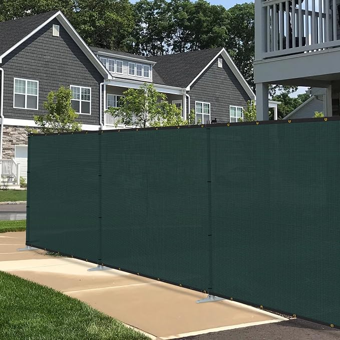 E&K 6'x138' Outdoor Privacy Screen Fence Panel Freestanding Backyard Patio Privacy Pool Fencing Temporary Garden Dog Fence with Iron Poles and Rails (Green)