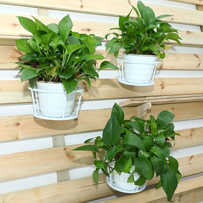 Dandat 6 Pcs 8.7'' Iron Metal Railing Flower Pot Hanging Planter Baskets Stair Railing Plant Holder for Patio Balcony Outdoor Plants(White)