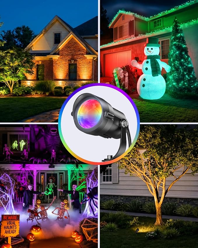 HIBOITEC RGBWW Low Voltage Landscape Lighting 24Pack 12W with Remote Connectors Spotlights Landscape Lights 12-24V AC/DC Waterproof for House Yard Trees Outdoor Christmas(Transformers NOT Included)