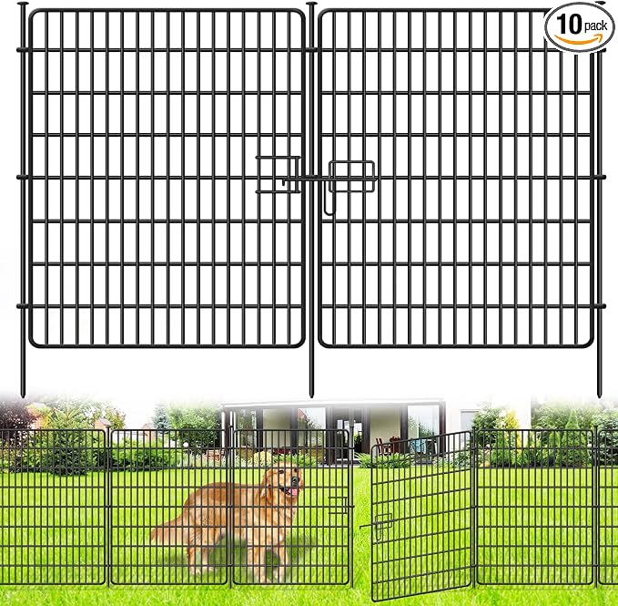10 Panels No Dig Fence with Gate, 40 in(H) X 24 ft(L) Garden Decorative Fence Animal Barrier for Dogs, Rustproof Metal Garden Edging Border for Outdoor, Yard, Patio, Black