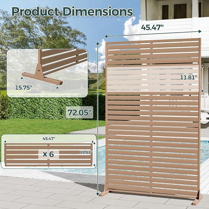 Privacy Fence Screen Outdoor Freestanding Privacy Panel, 72" H×47" W HDPE Decorative Panels with Stand, Room/Garden Divider, Outdoor Privacy Screen for Patio,Deck, Balcony, Pool