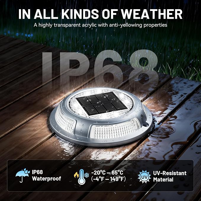 Solar Driveway Lights, 8 Pack Heavy Duty Driveway Lights Solar Powered 2 Color Mode (Cool/Warm White) IP68 Waterproof Outdoor Solar Deck Lights with Ground Stake for Pathway Garden Yard Walkway Dock