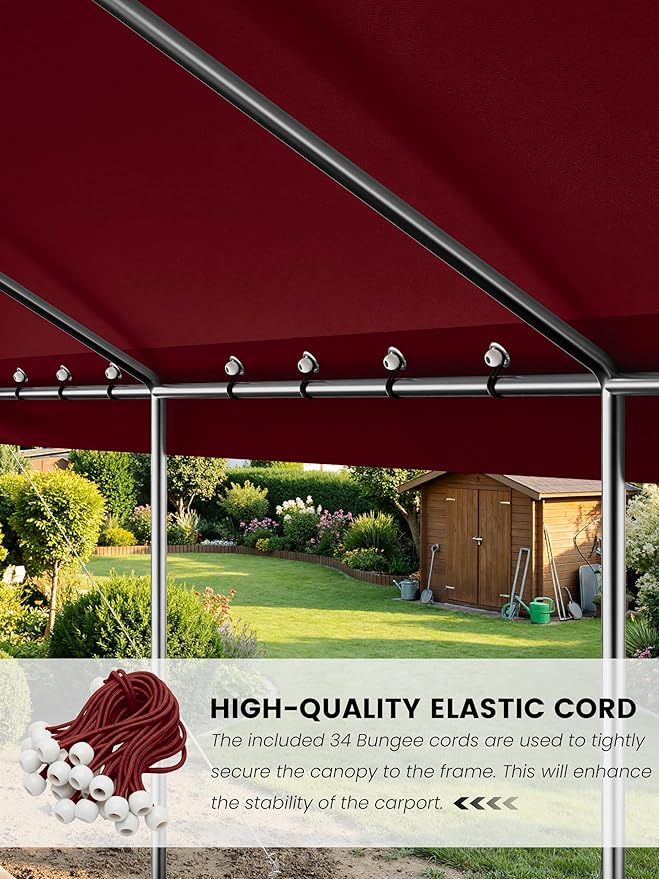 12 x 20 Ft Carport Replacement Cover, Heavy Duty Outdoor Car Tarp Canopy, Waterproof & UV Protected Tear Oxford Tarp with Ball Bungees (Frame is Not Included)