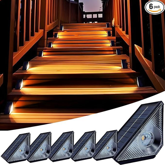 GEEKHOM Solar Step Lights Outdoor Waterproof: Auto-On/Off Warm White & 7 RGB Colors for Deck Stairs Fence Patio Yard 6 Pack