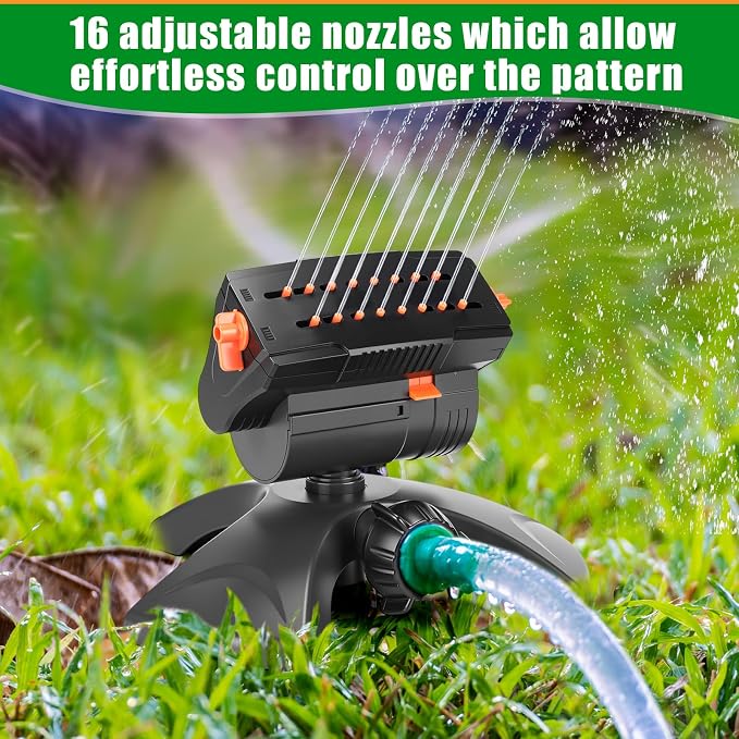 Reallnaive 3 Pcs Adjustable Oscillating Sprinkler 4 Way ABS Lawn Sprinkler Covers 4000 Sq. ft 16 Nozzle with Quick Connect for Garden Large Area Watering(Weighted Base)