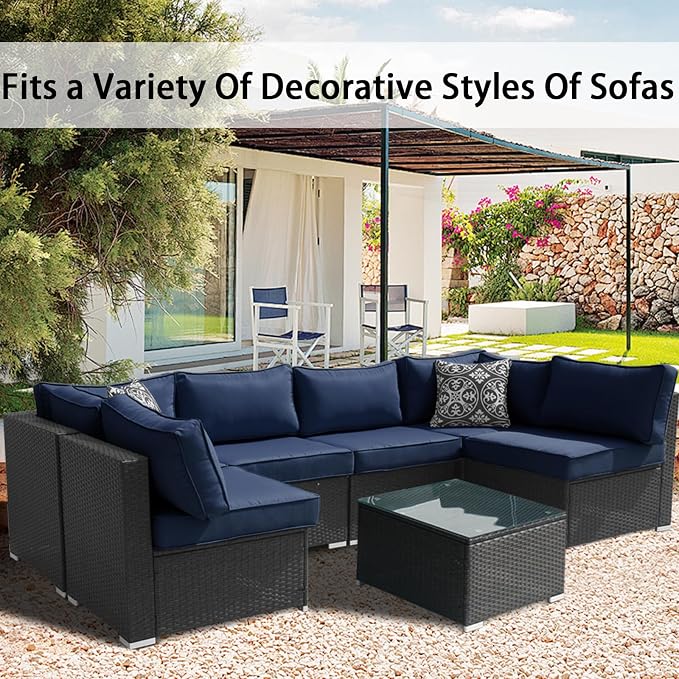 14Pieces Patio Cushion Covers Replacement Outdoor Couch Covers Splashproof UV-Resistant Furniture Cushion Sofa Slipcovers Set with Zippers,Cover Only 25.6x25.6x3.9inch